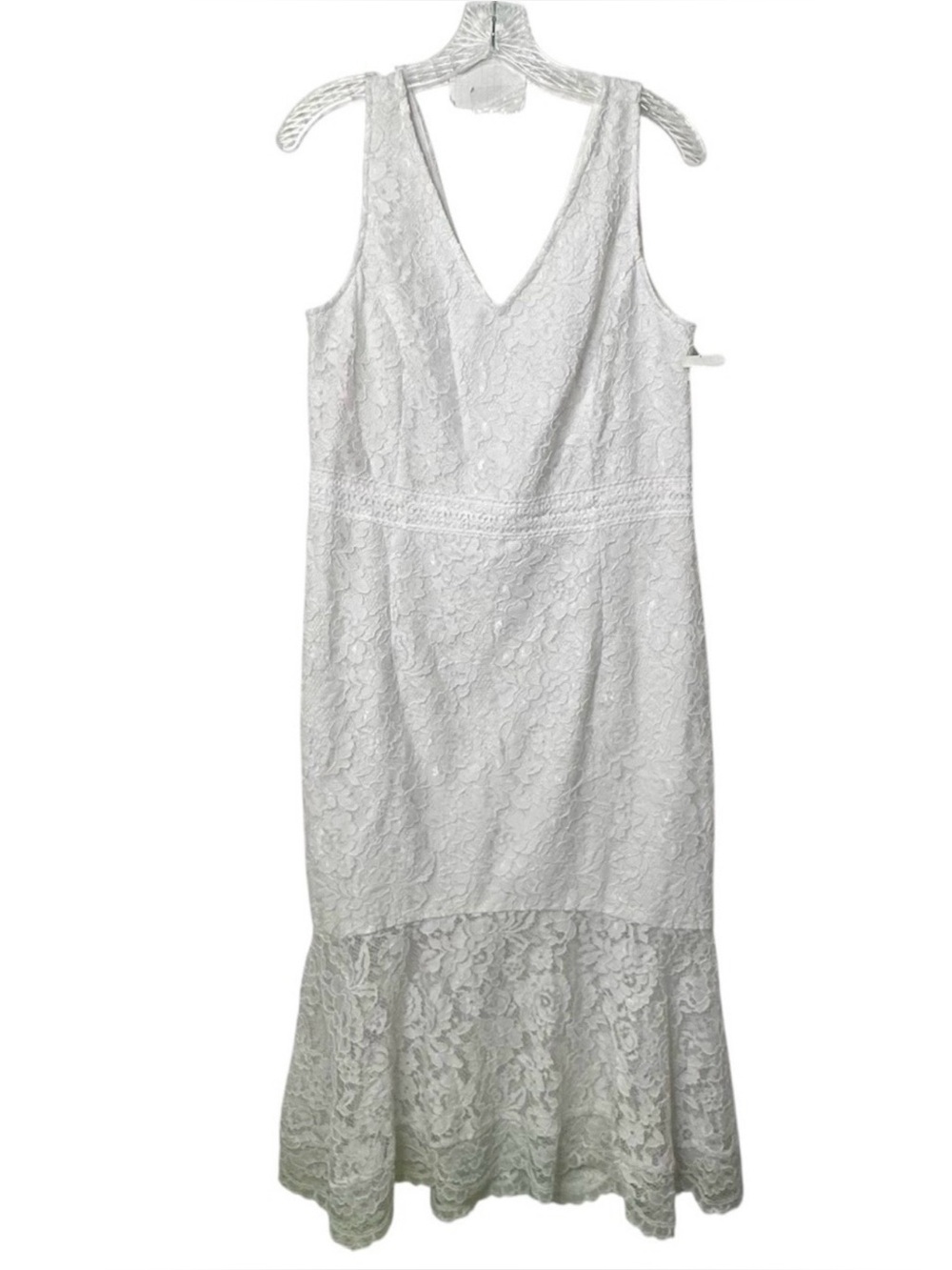 NWT NANETTE LEPORE Optic White Lace Sleeveless V-Neck Midi Dress Sz. 14 - Picture 2 of 6